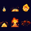 Bomb explosion and fire explosion cartoon set. Royalty Free Stock Photo