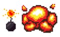 Explosion Bomb with Fire, Pixelated Icons Set