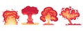 Bomb explosions. Cartoon fire burning clouds, danger dynamite detonation, fire blast flat vector illustrations set