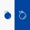 Bomb, Explosive, Explosion Line and Glyph Solid icon Blue banner Royalty Free Stock Photo