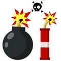 Bomb and explosive objects. Dangerous element. Blast and fire Royalty Free Stock Photo