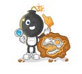 Bomb head archaeologists with fossils mascot. cartoon vector