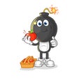 Bomb head eating an apple illustration. character vector Royalty Free Stock Photo