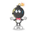 Bomb head lie like Pinocchio character. cartoon mascot vector