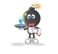 Bomb head waiter cartoon. cartoon mascot vector Royalty Free Stock Photo