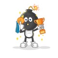 Bomb head winner with trophie. cartoon character Royalty Free Stock Photo