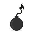 Bomb icon. Dynamite icon. Cartoon explosive weapon for destruction. Grenade for threat and boom. Black silhouette with fire. Royalty Free Stock Photo