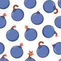 Bomb seamless pattern. Exploding weapon elements, war equipment. Cartoon bombs fabric print, military texture graphic Royalty Free Stock Photo