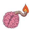 Bomb shaped brain with burning fuse. Mental health or brainstorm concept