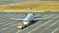 An Bombardier CRJ900 aircraft of Lufthansa subsidiary Lufthansa Regional is ready for take-off at Dresden International Airport Royalty Free Stock Photo