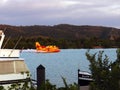 Bombardier on water, closeup. Fighting forest fires in Provence, near Avignon, July 14, 2022