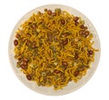 Bombay mix indian snack on round plate Royalty Free Stock Photo