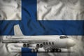 Bomber on the Finland state flag background. 3d Illustration