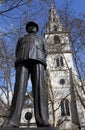 Bomber Harris Statue and St Clement Danes Church Royalty Free Stock Photo