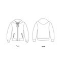 Jacket with a hood technical drawing vector. Hoodie with a zipper vector icon.