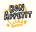 Bon Appetit Banner with Doodle Chef Toque and Lettering. Food Poster or Print Design for Kitchen, Cafe, Restaurant Menu Royalty Free Stock Photo
