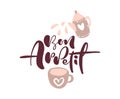 Bon Appetit calligraphy lettering vector text logo with illustration of a teapot and cup for food blog kitchen. Hand