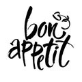 Bon appetit card. Hand drawn lettering background. Ink illustration. Modern brush calligraphy. Isolated on white background.