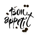 Bon appetit card. Hand drawn lettering background. Ink illustration. Modern brush calligraphy. Isolated on white background