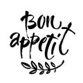 Bon appetit card. Hand drawn lettering background. Ink illustration. Modern brush calligraphy. Isolated on white
