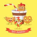 Bon Appetit. Funny Cartoon Characters Banner.