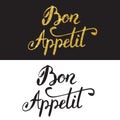 Bon appetit. Hand drawn lettering with golden style isolated