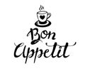 Bon Appetit hand drawn lettering. Vintage brush typography. Isolated on white background. Vector illustration. doodle Royalty Free Stock Photo
