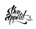 Bon appetit - hand lettering inscription to winter holiday design, black and white ink calligraphy