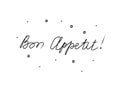 Bon appetit handwritten text inscription. Modern hand drawing calligraphy. Word illustration black