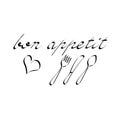 Bon appetit inscription. Vector illustration. Modern brush calligraphy. Hand drawn Text Isolated on white background