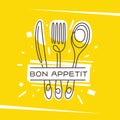 Bon Appetit kitchen monoline style poster. Vector illustration. Royalty Free Stock Photo