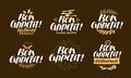 Bon appetit, lettering. Restaurant, label set. Vector illustration