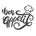 Bon appetit. The phrase in French for the design of advertising booklets and menus. Hand lettering brush and ink