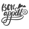 Bon appetit. The phrase in French for the design of advertising booklets and menus. Hand lettering brush and ink