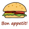 855 Bon appetit, picture, hamburger icon in bright colors Royalty Free Stock Photo