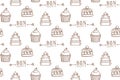 Bon Appetit. Seamless Pattern with Cute cakes and pies.