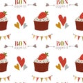 Bon Appetit. Seamless Pattern with Cute cakes and pies.