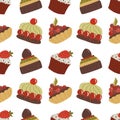Bon Appetit. Seamless Pattern with Cute cakes and pies.