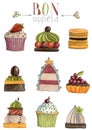 Bon Appetit. Set of Cute cakes and pies.