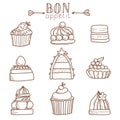 Bon Appetit. Set of Cute cakes and pies.