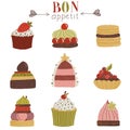 Bon Appetit. Set of Cute cakes and pies.