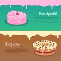 Bon Appetit and Tasty Cake Flat Vector Banners