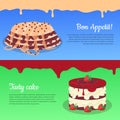 Bon Appetit and Tasty Cake Flat Vector Banners