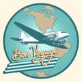 Bon voyage abstract retro plane poster