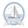 Bon Voyage greeting vintage card. Cruise label with Ship
