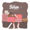 Bon Voyage luggage bag Traveling vector illustration prepare for holiday tourism Royalty Free Stock Photo