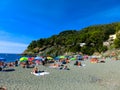 Bonassola, La Spezia, Liguria, Italy - September 14, 2019: The people resting at beach Bonassola.