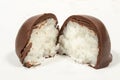 Bonbon of chocolate and coconut cut in half