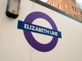 Bond Street Elizabeth Line sign logo, new Crossrail station under construction.