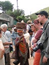 Bonda tribal women and western tourists